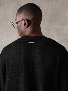 SUMWON Oversized Perforated Knit Sweater Short Sleeve Tee Casual Loose Fit Athleisure Urban Streetwear Fashion Summer Spring Lightweight Breathable Textured Top - Black - View 4