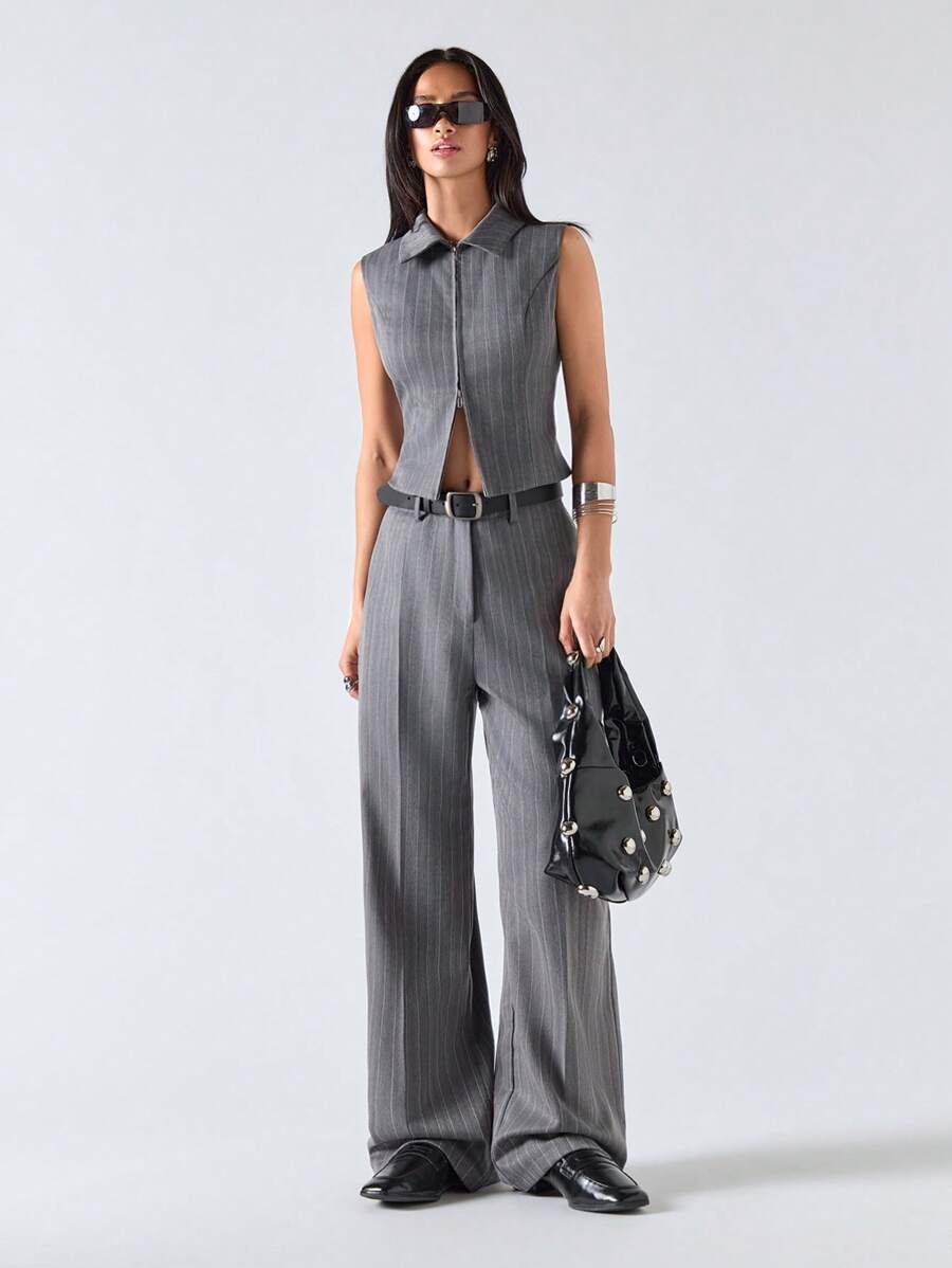 LYSMO Women's Striped Vest And Pants Set - Grey - View 1