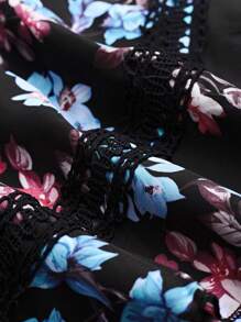 SHEIN Clasi Váy ngắn tay thêu ren họa tiết hoa cho nữ - Màu Hồng Tươi - Xem 6