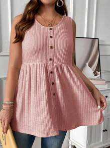 EMERY ROSE Plus Size Casual Solid Color Tank Top, Summer - Dusty Pink - View 3