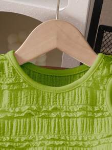 Set vestito a canottiera in maglia con motivo floreale per ragazze, moda estiva - Verde militare - Visualizzare 5