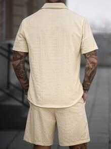 Manfinity Homme Men 2 Pieces Set: Short Sleeve Button Down Shirt With Shorts - Beige - View 6