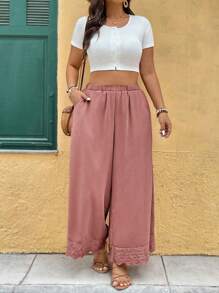 SHEIN LUNE Plus Size Elastic Waist Floral Patchwork Loose Casual Pants