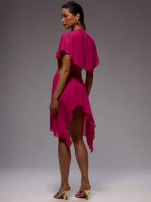 MUSERA Ruffle Cut Out Sides Dress Spring Summer Vacation Elegant Wedding Guest Graduation Formal - Hot Pink - View 3