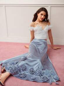 MOTF PREMIUM STEREO FLORAL FLOWY SKIRT - Blue - View 5
