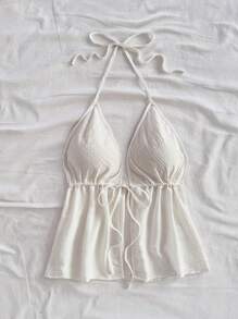 Soleia Women's Casual White Halter Neck Backless Tank Top, Suitable For Summer - White - View 7