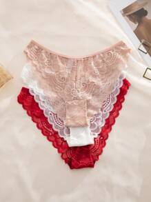 Set de 3 bragas de mujer con diseño minimalista y romántico de encaje