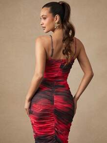 Silquee 优雅甜美浪漫扎染印花女士吊带裙，适合鸡尾酒会、浪漫约会、打底裙、聚会、派对、晚间外出、婚礼宾客礼服、伴娘礼服 - 彩色 - 查看 3