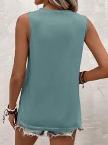 SHEIN Clasi 女士纯色无袖圆领背心，夏季时尚 - 青碧色 - 查看 2
