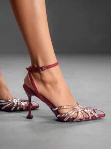 CUCCOO SZL Pointed Toe Stiletto High Heels, Fashionable And Sexy Women's Dress Shoes For Summer Vacation, Nightclub, Party Occasions - Burgundy - View 3