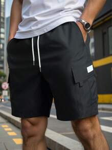 Manfinity Homme Men's Drawstring Waist Cargo Pocket Casual Shorts - Black - View 1