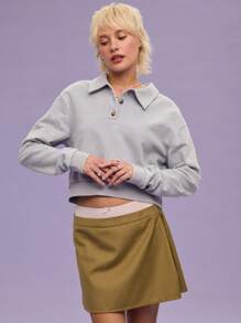 COUREZ Polo court et carré, Top pour le printemps et l'été, Décontracté de rue, Loisirs, Festival de musique, Vintage coton Y2K pour femmes - bleu indigo - Voir 5