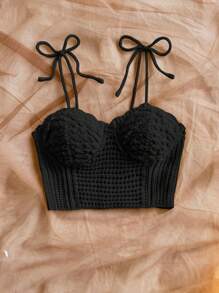 Soleia 女式纯色简约休闲吊带针织上衣，适合秋冬季女士日常穿着海滩度假春夏 - 黑色 - 查看 4