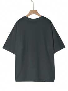 Camiseta de manga corta y cuello redondo holgada con estampado gráfico de eslogan para mujer - Gris Oscuro - Ver 2