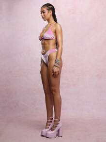 SUMWON WOMEN Luxurious Velvet Triangle Bikini Set High Leg Cut Beach Swimsuit Two Piece Adjustable Straps Summer Resort Pool Party Vacation Swimming - Pink - View 5