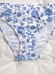 SHEIN Tween Girl Floral Print Spaghetti Strap Summer Bikini Set - Blue - View 4