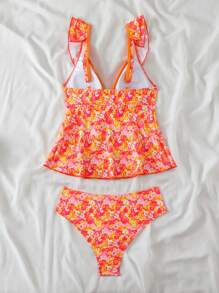 Swim Mod 2 件套花卉印花女式度假派对沙滩背心和比基尼泳装套装 - 彩色 - 查看 3