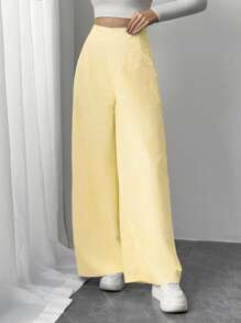 Firerie 女士优雅休闲简约通勤办公室日常度假高腰阔腿直筒蓝白条纹裤 - 黃色 - 查看 2