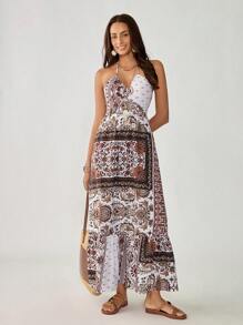Florisole Vestido sin mangas con escote en V y estampado completo estilo bohemio para mujer, primavera/verano - Multicolor - Ver 3