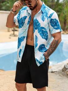 Manfinity RSRT Men's Vacation Tropical Plant Printed Short Sleeve Single Breasted Shirt And Shorts Casual 2 Pieces Set Vacation Outfits For Men Beach Outfits For Men Beach Outfits For Men Men Shirt Co Ords Men's Vacation Outfits Vacation Outfit For Men - Multicolor - View 1