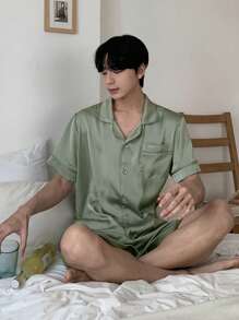 DAZY Conjunto de pijama de verano para hombres con estampado de letras en verde