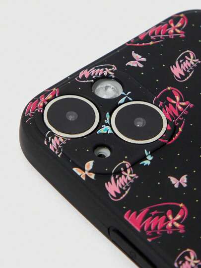 Winx Club X ROMWE 1pc Cute Butterfly Print Black Phone Case