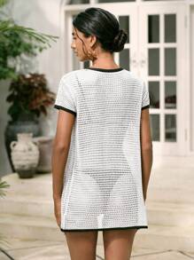 Swim Chiccia Women's Two-Tone Vintage Coin Crocheted Beachwear Cover Up For Summer Beach Vacation - White - View 2