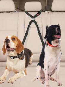 Arnés de seguridad con correa doble fija con amortiguación y tracción para 1 a 2 mascotas (perros o gatos) para usar en el coche, para seguridad en el vehículo