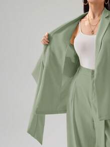 Heiryn Women's Fashion Metal Decor Wrap Blazer Jacket, Suitable For Work Commute In Fall/Winter - Green - View 7