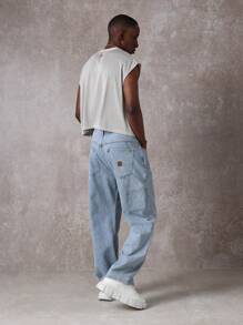 SUMWON Pantalones vaqueros de carpintero con bolsillos múltiples, ropa de trabajo de utilidad, pantalones vaqueros de pierna ancha y relajada, pantalones de trabajo de construcción de otoño e invierno, ropa de calle