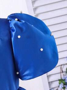 Vestido elegante de fiesta para niña preadolescente con espalda abierta, diseño hueco en forma de corazón, manga abullonada y cuentas