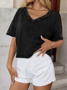 EMERY ROSE Women's Casual Loose Black Denim Blouse For Vacation Casual Summer Tops Casual Tops Women Casual Outfits - Black - View 3