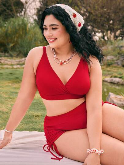 Swim Mod Bộ đồ bơi bikini in họa tiết quả anh đào cỡ lớn, phong cách nghỉ dưỡng cho bé gái