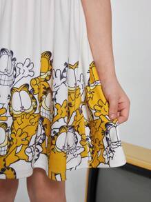 GARFIELD | SHEIN 年轻女孩卡通猫咪印花休闲可爱短袖连衣裙 - 白色 - 查看 7