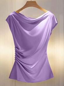 Franclia Women's Short Sleeve Crop Top Blouse, Summer - Purple - View 1