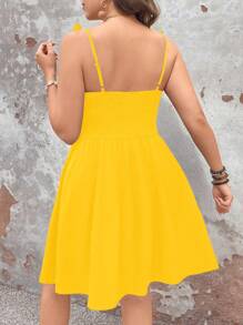 SHEIN Clasi Plus Size Butterfly Strap Decor Elegant Dress - Yellow - View 2