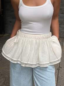 DAZY Solid Color Ruffled Hem Casual Summer Tie-Up Women Skirt - White - View 6