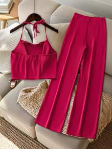 Franclia Women Two Pieces Outfits For Daily Wear - Hot Pink - View 2