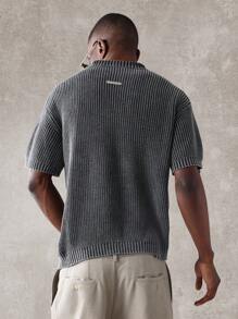 SUMWON Luxury Ribbed Knit Polo Sweater Half-Zip Collar Modern Casual Pullover Classic Short Sleeve Fashion Top Business Casual Autumn Winter Knitwear