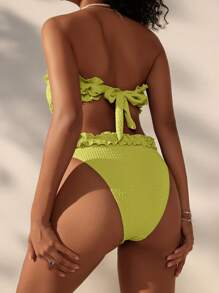 Swim Mod 女士纯色荷叶边泳衣套装，适合度假和海滩