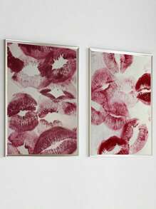 SHEIN 1/2 pièces Tableau mural de style vintage avec lèvres rouges et baiser. Impressions sur canevas, peintures esthétiques chics, affiche romantique, décor pour la chambre, le salon, cadeau pour elle, couples ou Saint-Valentin, sans cadre