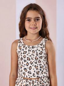 SUMWON Conjunto de dos piezas de verano a juego con estampado de leopardo que incluye top de tirantes y shorts de cintura alta sin mangas para usar en vacaciones y playa
