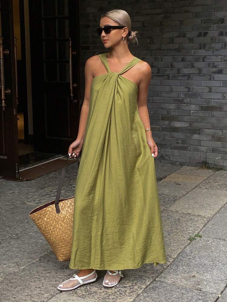 Women Solid Color Loose Casual Dress, Summer Long Dress Easter