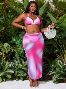 Slaydiva Plus Size 3-Piece Gradient Color Sexy Bikini Set For Beach Vacation For Summer - Multicolor - View 5