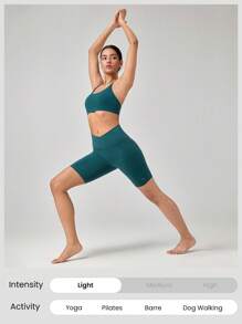 GLOWMODE 8" FeatherFit™ Crossover Biker Shorts Cycling Running Gym Workout - Dark Green - View 6