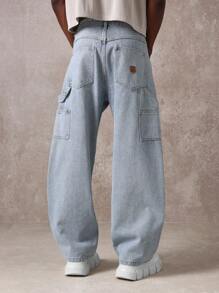 SUMWON Pantalones vaqueros de carpintero con bolsillos múltiples, ropa de trabajo de utilidad, pantalones vaqueros de pierna ancha y relajada, pantalones de trabajo de construcción de otoño e invierno, ropa de calle