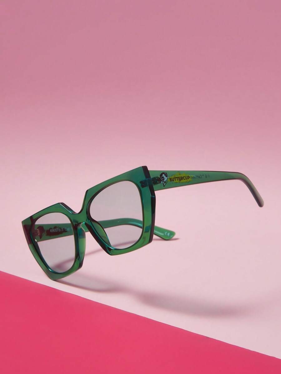 THE POWERPUFF GIRLS X SHEIN Óculos da Moda com Estampa de Ranúnculo - Verde - Visão 1