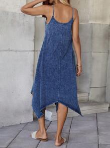 EMERY ROSE Mature Denim Váy denim đi nghỉ thường ngày cho nữ có viền bất đối xứng Váy cho nữ Trang phục mùa hè cho nữ Váy mùa hè cho nữ Trang phục đi nghỉ cho nữ Trang phục đi biển cho nữ Trang phục hòa nhạc cho nữ Trang phục hòa nhạc cho nữ Quần áo Boho cho nữ - Màu xanh lam - Xem 3