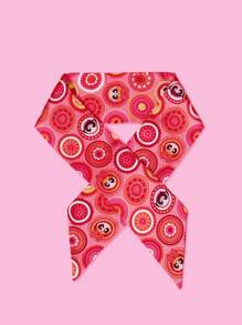 THE POWERPUFF GIRLS X SHEIN Cartoon Blossom, Bubbles, Buttercup Pattern Neck Scarf - Rose Red - View 1
