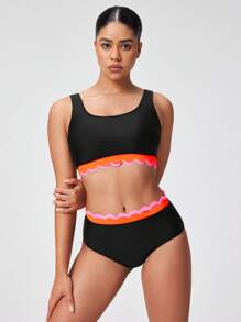 Swim Nautrix Ladies' Competitive Swimwear Set With Sun Protection, Chlorine Resistance, And Lace-Up Vest For Summer Beach Vacation - Black - View 8